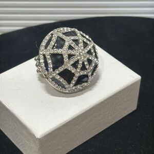 Rhinestone Spiderweb Statement Elegant Silver Ring
